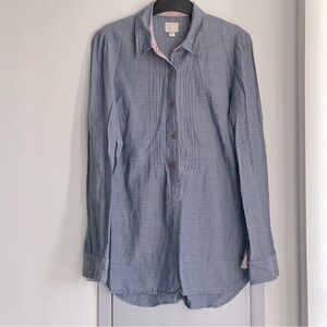 ANTHROPOLOGIE Blue Chambray Tunic 100% Cotton Long Sleeve Shirt